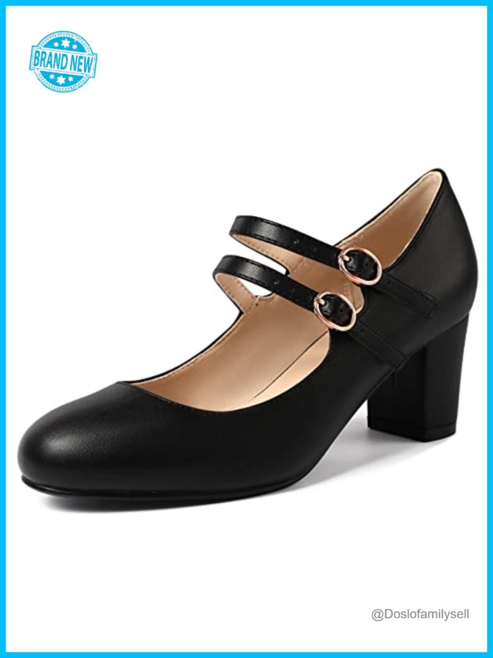 Mary Jane Chunky Block Heel Pumps with Ankle Strap & Buckle, Comfortable Dress